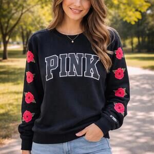 PINK Victoria's Secret Black Sweater with Red Floral Details